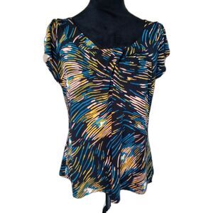 East Fifth Essentials Women's L Multicolor Geometric Short Sleeve Blouse
